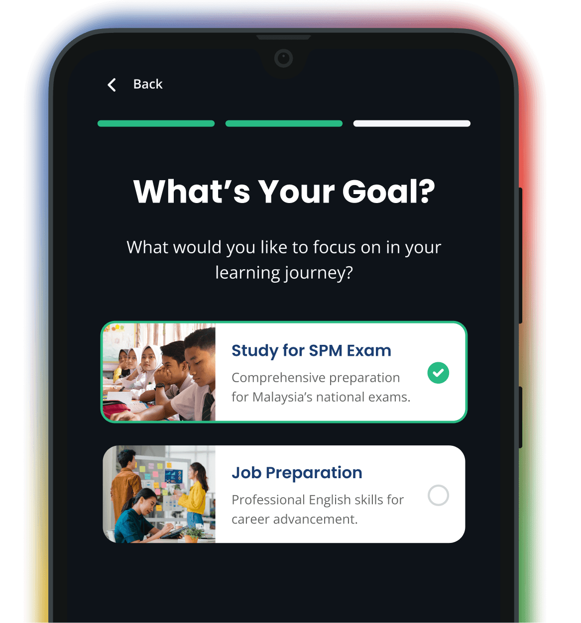 SOLS edu ACE app on a phone